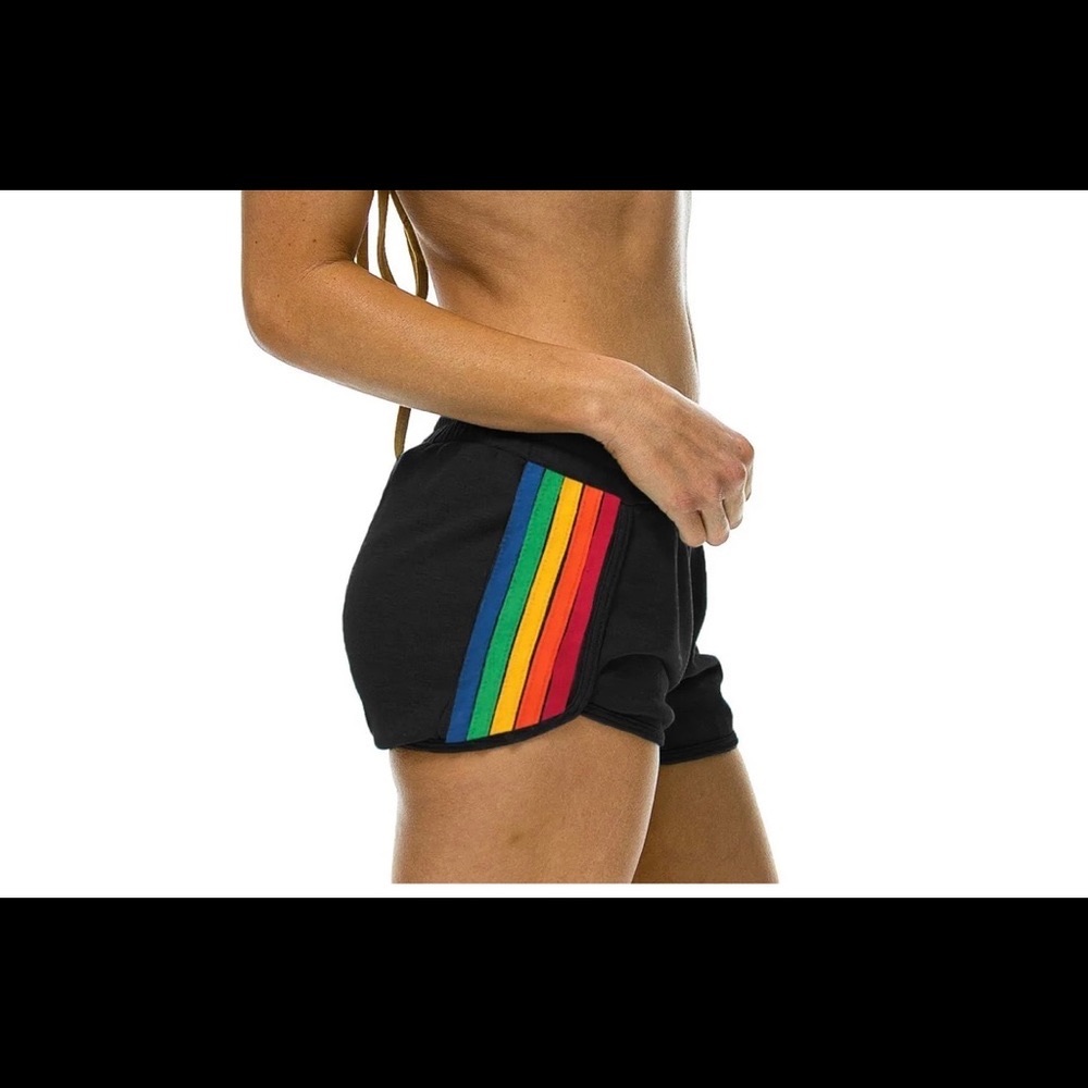 Aviator Nation Black Athletic Shorts with Rainbow Side Stripes